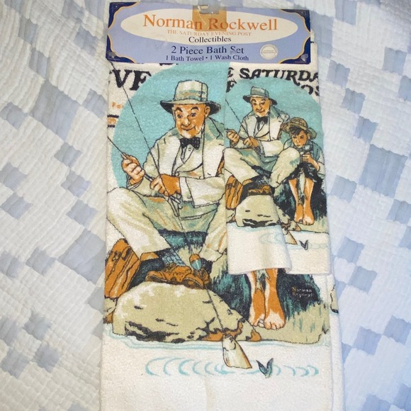 The Unbranded Brand Other - VINTAGE BATH TOWEL SHEET SET NORMAN ROCKWELL SATURDAY EVENING POST original tags